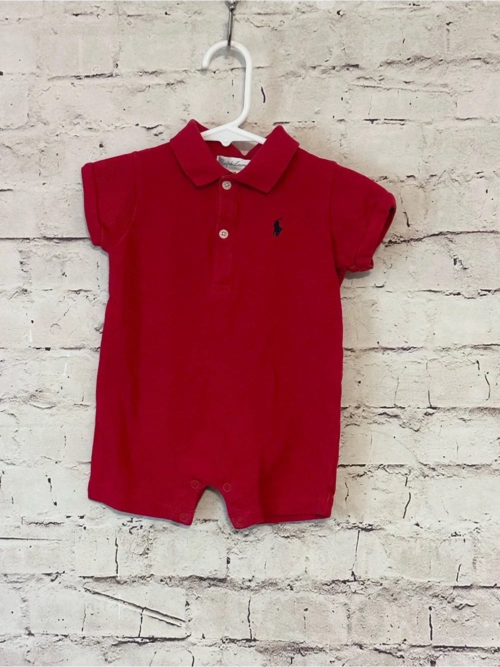 Ralph Lauren Baby Polo Romper in Bright Red with Navy Pony